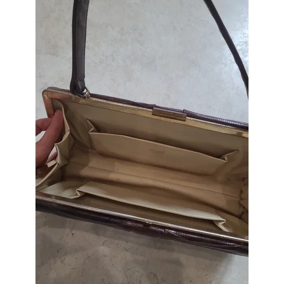 VTG. 50's Escort Genuine Reptile rectangular frame bag single handle snap close - Picture 3 of 12